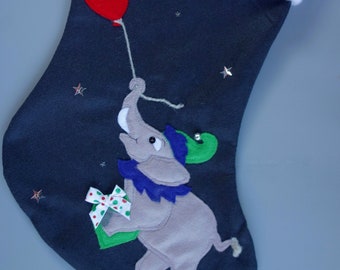 Elephant Christmas Stocking--"Elfred E. Elephant, Santa's Biggest Little Elf"