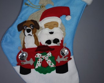 Dog Christmas Stocking--"Cool Ride with Santa"