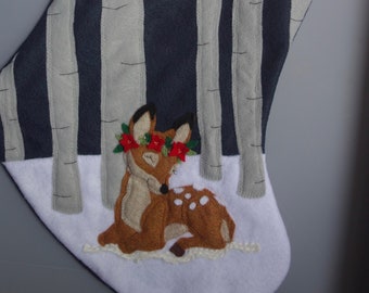 Deer Christmas Stocking--"Sweet Fawn in a Birch Forest"