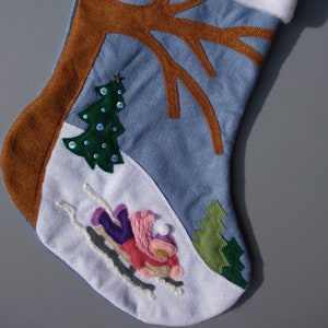 Personalized Sledding Boy, Girl Christmas Stocking--"Winter Wonderland"