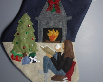 Reading Girl Christmas Stocking--"The Perfect Winter Night"