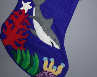 Shark Felt Christmas Stocking--"Christmas Under the Sea"