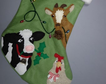 Farm Animal Cow Chicken Goat Christmas Stocking--"Farmanagans"