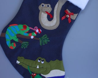 Snake, Alligator/ Lizard Christmas Stocking: "Reptile Christmas"