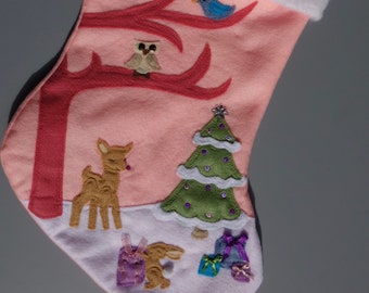 Girl's Christmas Stocking--"Pretty in Pink Forrest Scene"