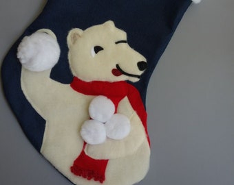 Polar Bear Felt Christmas Stocking--"Perfect Aim"