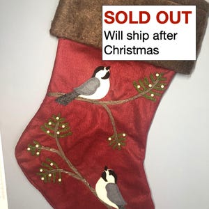 FOR 2025--Bird Personalized Christmas Stocking--&quot;Two Chickadees&quot;