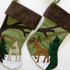 Mr. and Mrs. Romantic Christmas Stocking Family Set-- "Dear Deer Couple"