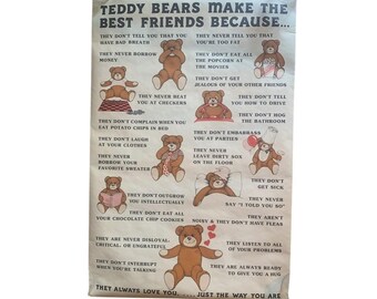 AA Graphics Teddy Bears Best Friends Poster Vintage 1980s Art 23x35 Cream DS