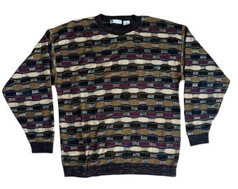 Bachrach Vintage 3D Knit Sweater Textured Abstract Pattern XXL Multi Color