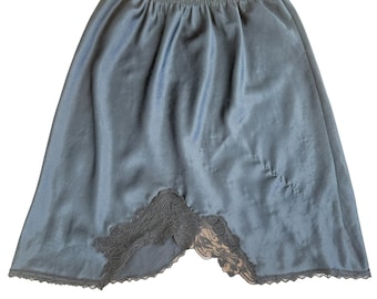 Vtg 80s Victorias Secret Gold Label Satin Lace Trim Half Slip Skirt Medium Black