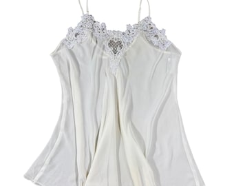 Camiseta de tirantes transparente de encaje con cuentas Dentelle, estilo años 80, color blanco marfil, talla grande.