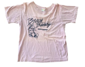 Vintage 80s Beach Bunny Nassau Bahamas T Shirt Single Stitch M Lavender Humor
