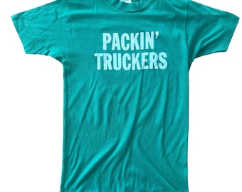 Vintage Capco 70s Packin Truckers T Shirt Graphic Slogan Tee Small Green