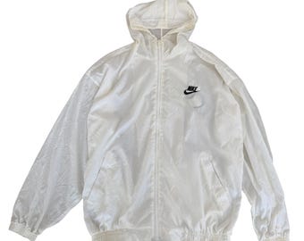 Nike Big Swoosh Windbreaker Jacket Vintage 90s made in USA XL White