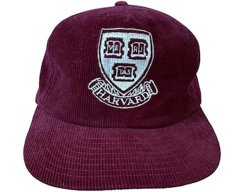 Harvard University Corduroy Snapback Hat Vtg 80s Crest Veritas OSFM Crimson Red