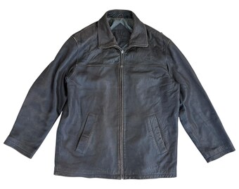 90s Roundtree & Yorke Lambskin Leather Jacket Distressed Racer Large Dark Brown