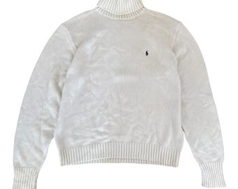 Polo Ralph Lauren Turtleneck Sweater Chunky Knit Large Cream vintage White 90: