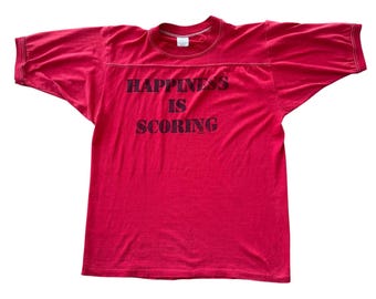 Vintage 70s 80s Happiness Is Scoring Football Jersey T Shirt 44 Red L Stencil