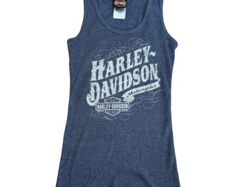 Harley Davidson Bourbon Street Tank Top New Orleans Ribbed S Blue Y2K