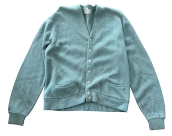Sears Sportswear Cardigan Sweater Vintage 60s Orlon Knit Large Sage Green slouch