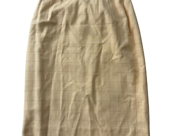 Pendleton Windowpane Plaid Pencil Skirt Wool Silk Blend 12 Tan Yellow USA