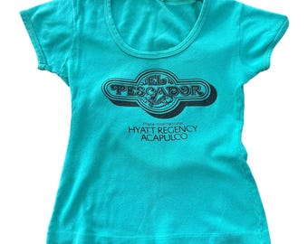 1970s El Pescador Hyatt Regency Acapulco Mexico T Shirt Vintage Small Teal