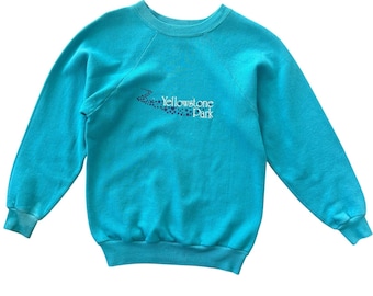 80s Sportswear Yellowstone National Park Sweatshirt Vintage Raglan S Teal Raglan