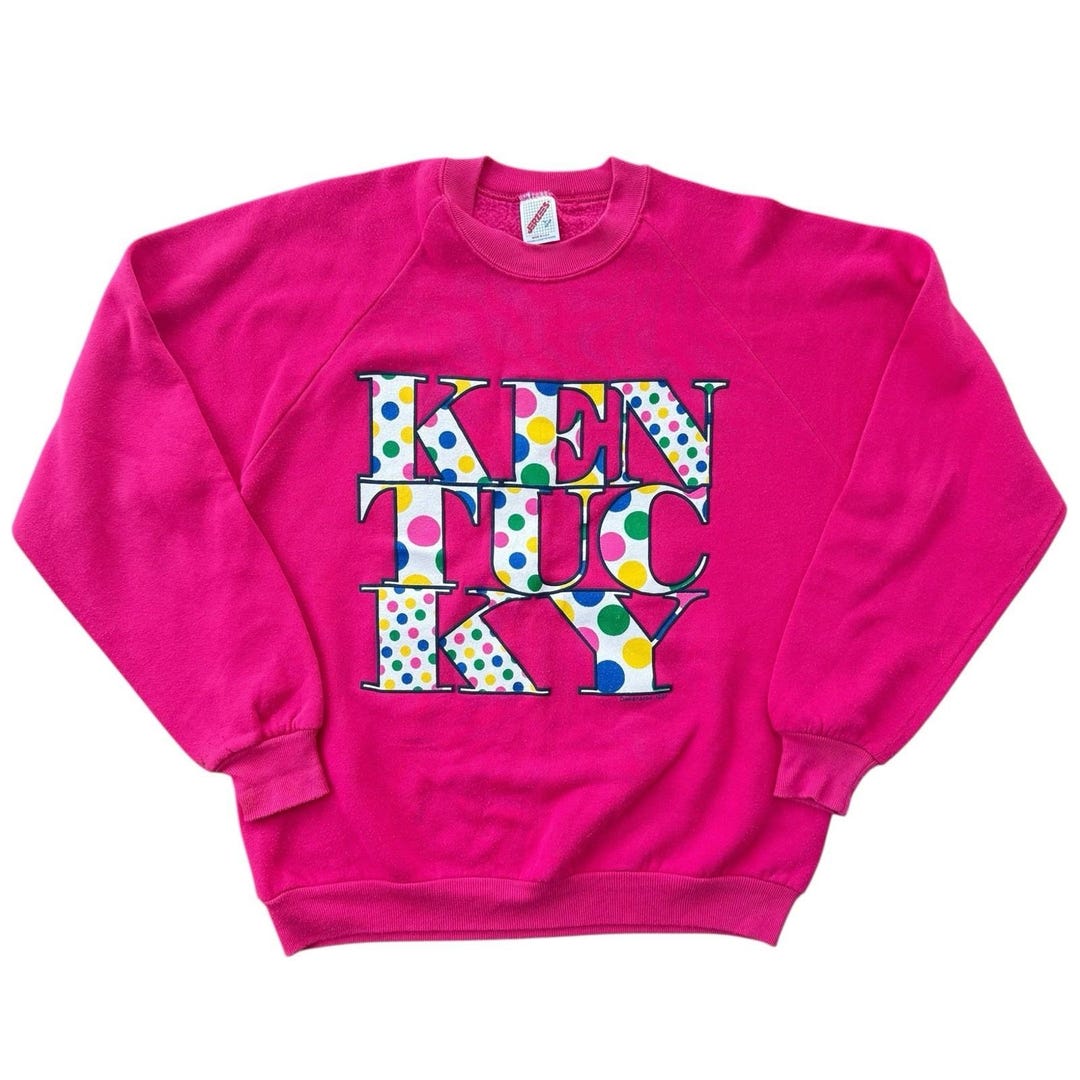 1990s Jerzees Kentucky Pink Polka Dot Sweatshirt Large Made in USA