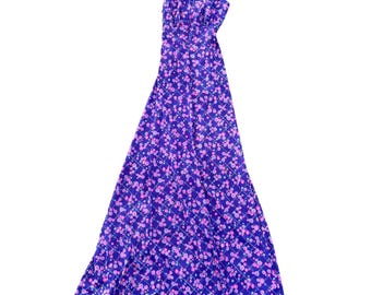 Vintage 70s Psychedelic Geometric Halter Maxi Dress Open Back Small Purple Pink