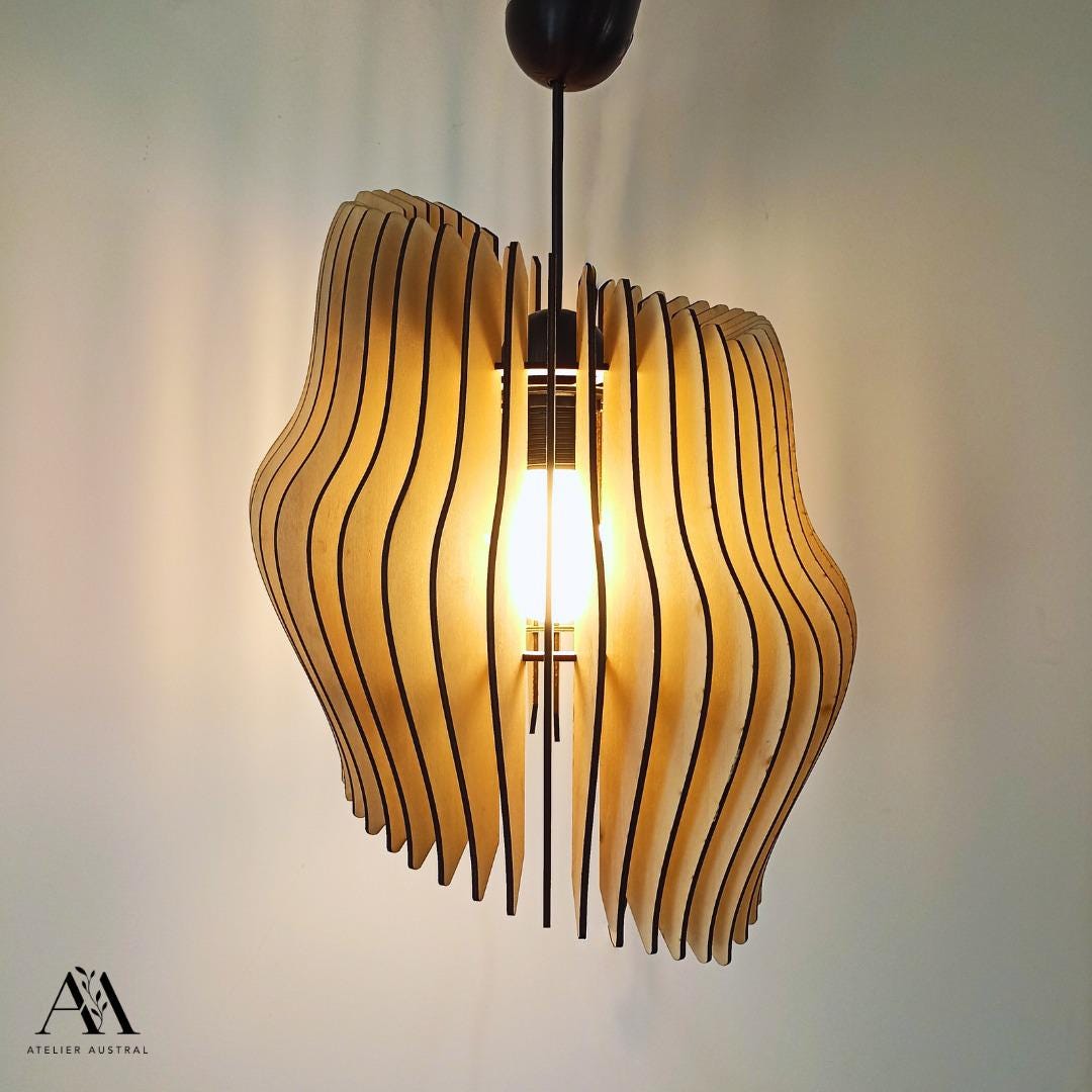 Asymmetrical Designer Light Fixture in Openwork Wood, Adjustable ...