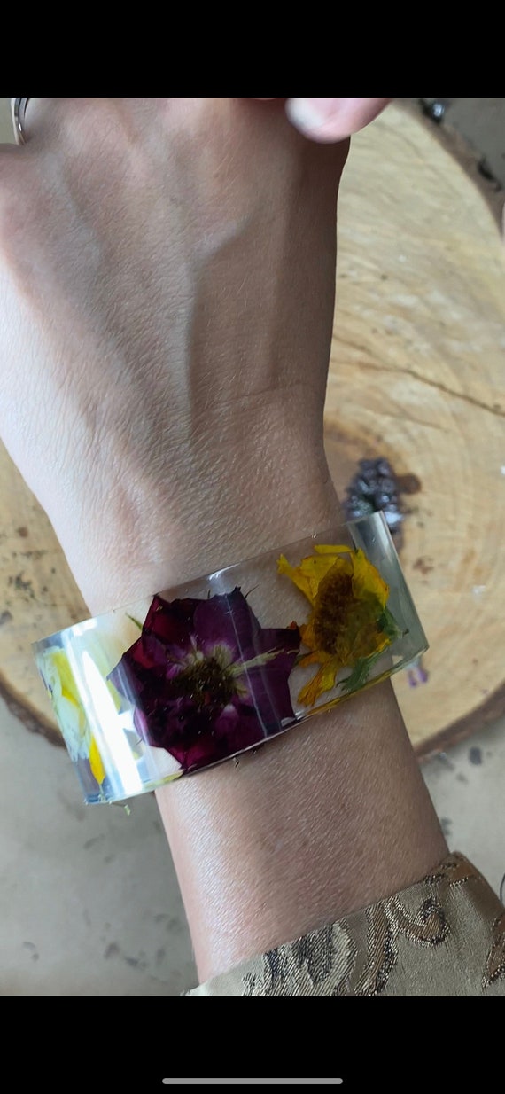 Flowers and resin cuff bracelet