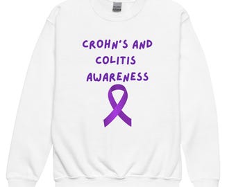 Felpa per bambini con nastro viola IBD - Girocollo unisex in cotone - Sensibilizzazione sulla malattia di Crohn e sulla colite ulcerosa