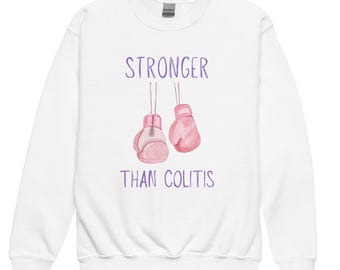 Stronger Than Colitis Kids Sweatshirt - Unisex Cotton Crewneck - Crohn's Disease and Ulcerative Colitis Awareness