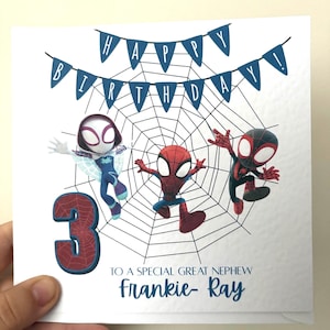 Personalised Spider Birthday Card, character, spider girl, celebration