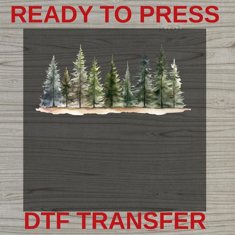 Watercolor Pine Tree Forest DTF Transfer, Nature Landscape Heat Transfer, Evergreen Tree Ready to Press, Woodland Scene DIY Apparel image 10