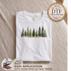 Watercolor Pine Tree Forest DTF Transfer, Nature Landscape Heat Transfer, Evergreen Tree Ready to Press, Woodland Scene DIY Apparel image 3