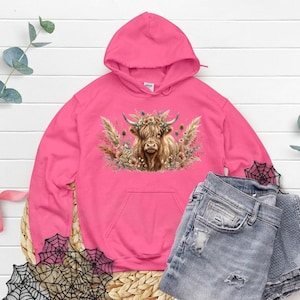 Boho Highland Cow DTF Transfer, Floral Highland Cow Heat Transfer, Ready To Press DTF, Western Farm Animal Print, Rustic Flower Design image 6