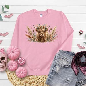 Boho Highland Cow DTF Transfer, Floral Highland Cow Heat Transfer, Ready To Press DTF, Western Farm Animal Print, Rustic Flower Design image 7