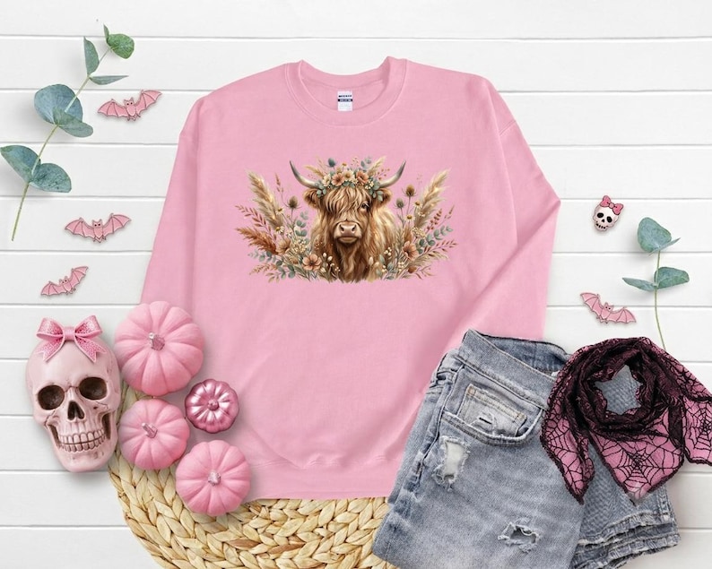 Boho Highland Cow DTF Transfer, Floral Highland Cow Heat Transfer, Ready To Press DTF, Western Farm Animal Print, Rustic Flower Design image 7