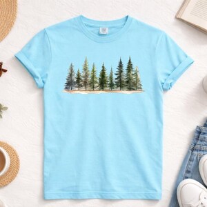 Watercolor Pine Tree Forest DTF Transfer, Nature Landscape Heat Transfer, Evergreen Tree Ready to Press, Woodland Scene DIY Apparel image 4