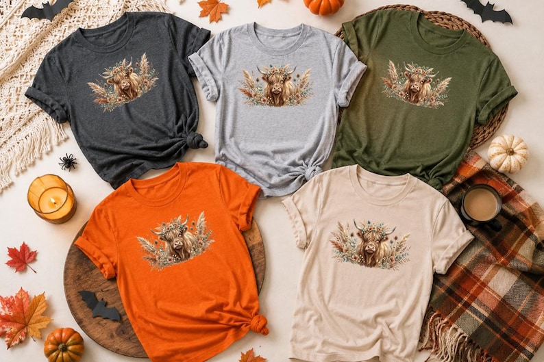 Boho Highland Cow DTF Transfer, Floral Highland Cow Heat Transfer, Ready To Press DTF, Western Farm Animal Print, Rustic Flower Design image 5