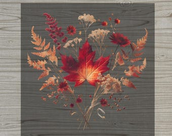 Fall Floral Bouquet DTF Transfer | Autumn Leaves Wildflower Shirt Print | Ready to Press Rustic Boho Heat Transfer for Fall Tees