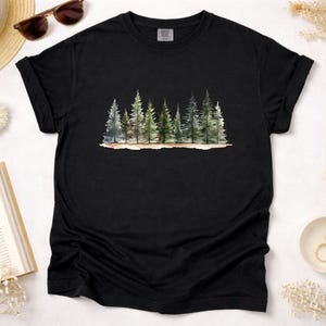 Watercolor Pine Tree Forest DTF Transfer, Nature Landscape Heat Transfer, Evergreen Tree Ready to Press, Woodland Scene DIY Apparel image 6