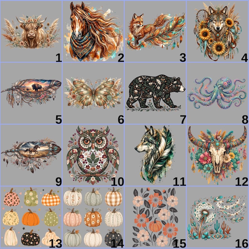 a collage of images of different animal designs