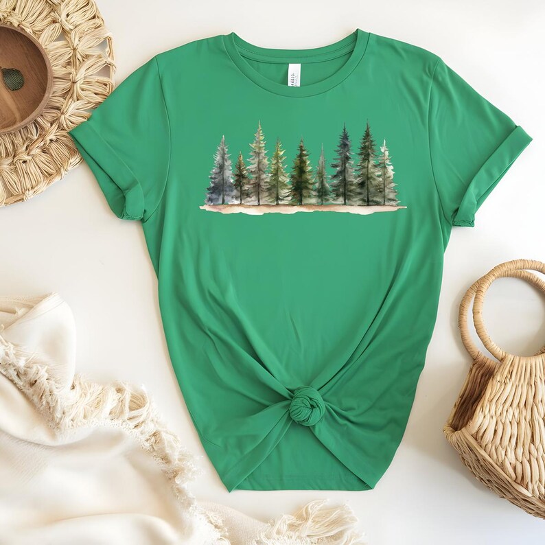 Watercolor Pine Tree Forest DTF Transfer, Nature Landscape Heat Transfer, Evergreen Tree Ready to Press, Woodland Scene DIY Apparel image 7