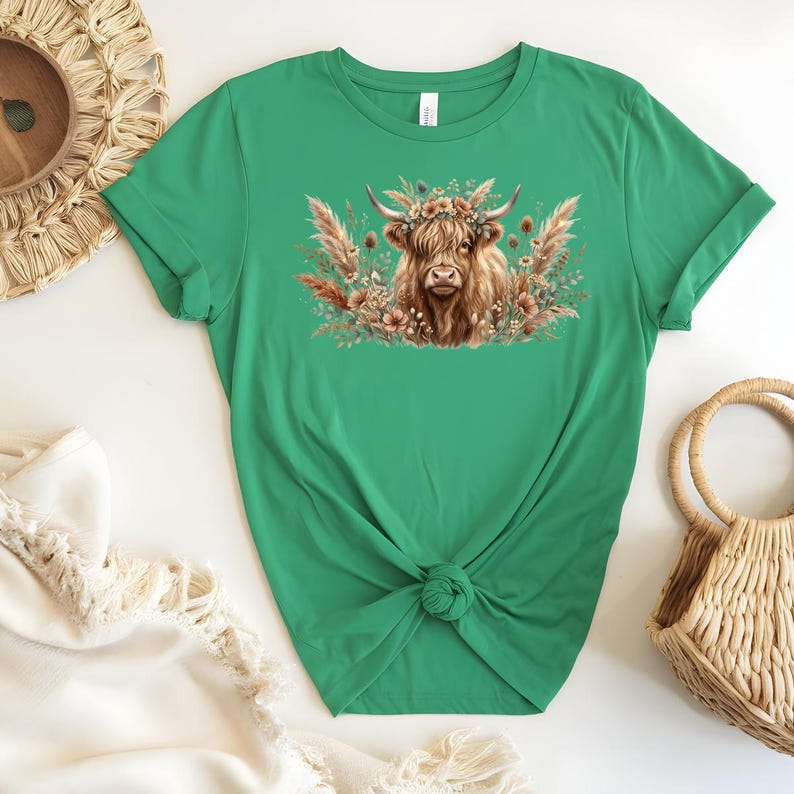 Boho Highland Cow DTF Transfer, Floral Highland Cow Heat Transfer, Ready To Press DTF, Western Farm Animal Print, Rustic Flower Design image 8
