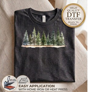 Watercolor Pine Tree Forest DTF Transfer, Nature Landscape Heat Transfer, Evergreen Tree Ready to Press, Woodland Scene DIY Apparel image 9
