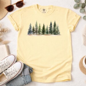 Watercolor Pine Tree Forest DTF Transfer, Nature Landscape Heat Transfer, Evergreen Tree Ready to Press, Woodland Scene DIY Apparel image 5