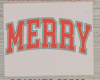 MERRY DTF Transfer, Family Matching Ready to Press Christmas Heat Transfer, Retro Merry Christmas Holiday Iron On for Kids Shirt